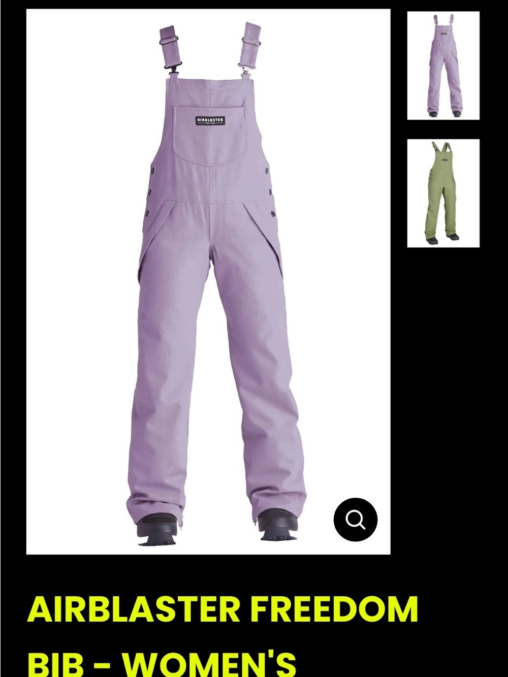 Airblaster Freedom Bib overall snow pants lilac purple women’s small